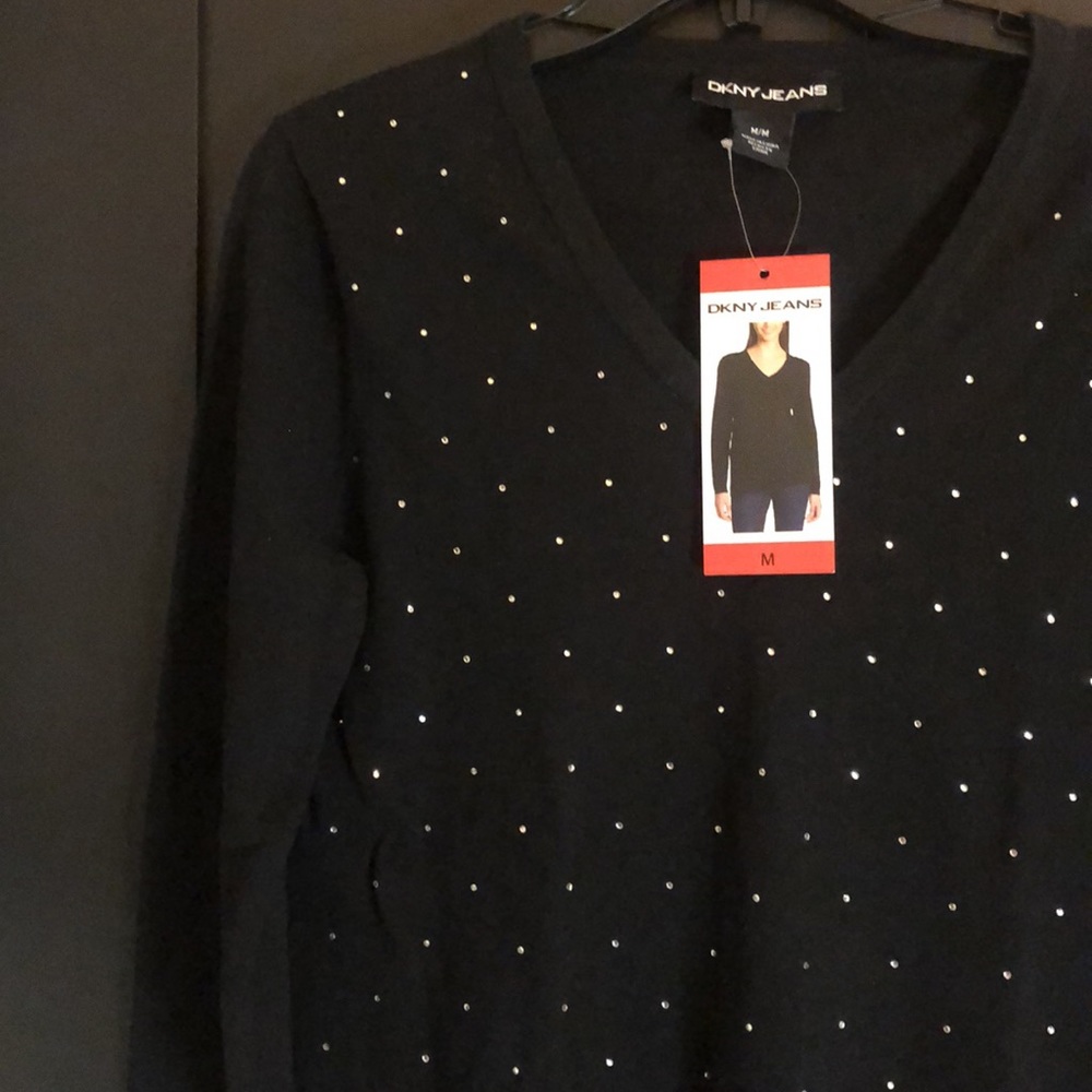 💎 NWT!! DKNY rhinestone polkadot v neck sweater - Picture 4 of 16